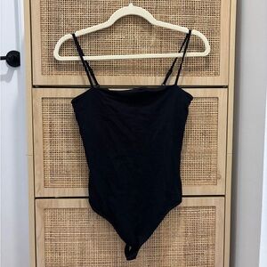 Express black shelf built in bra black squared neck bodysuit top
